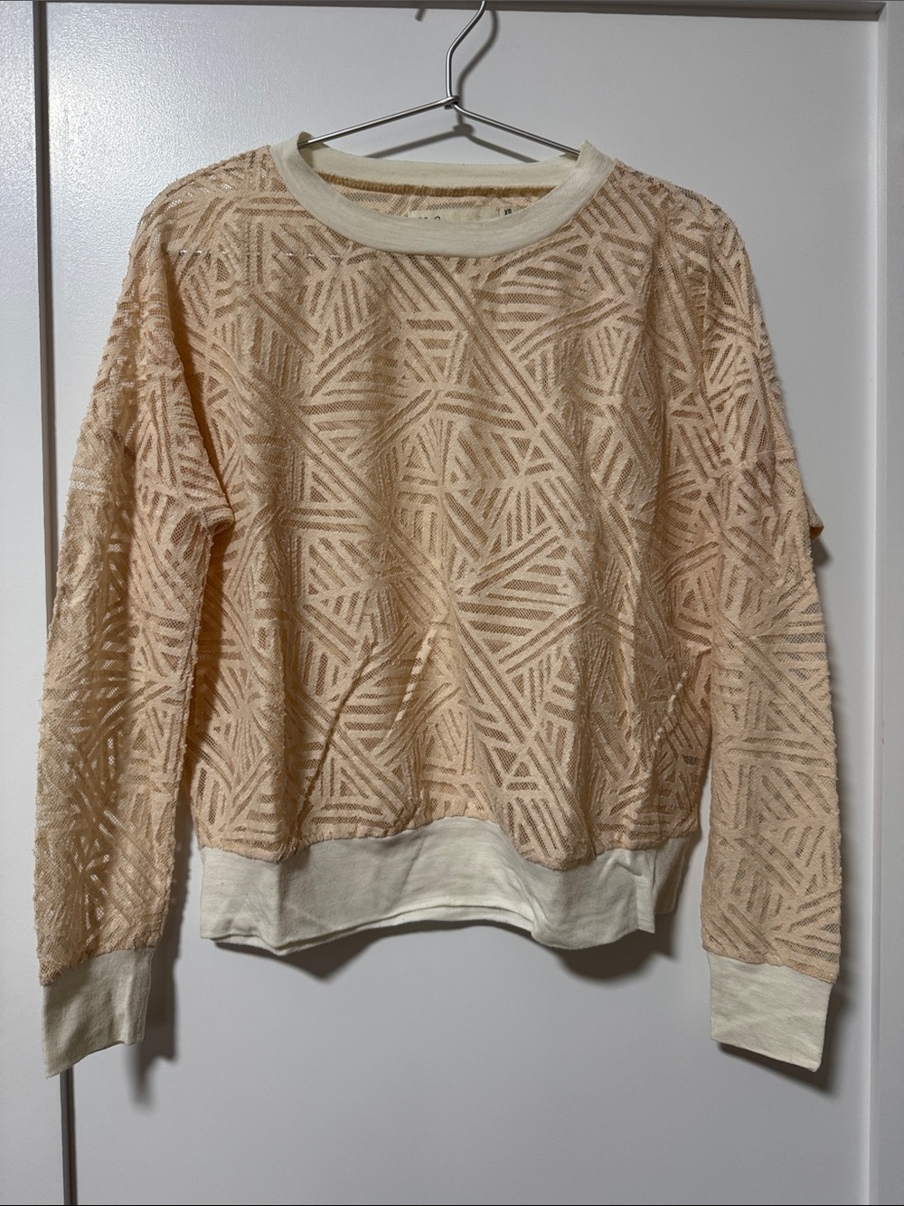 Madewell Peach Lace-Texture Long Sleeve Pullover
